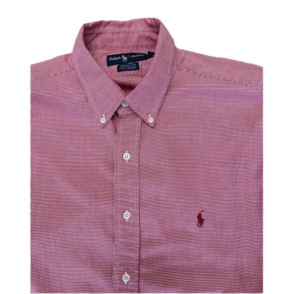 Ralph Lauren Shirt Men’s 17 Red White Yarmouth Gingham Plaid Cotton Button Down - Picture 3 of 7